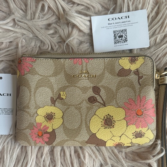 Coach Signature Floral Wristlet - Tan and Pink - Picture 1 of 3